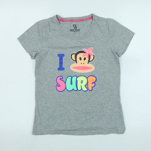 Pani Fiunk Womens Grey Cotton Basic T-Shirt Size L Crew Neck - Logo - I Surf