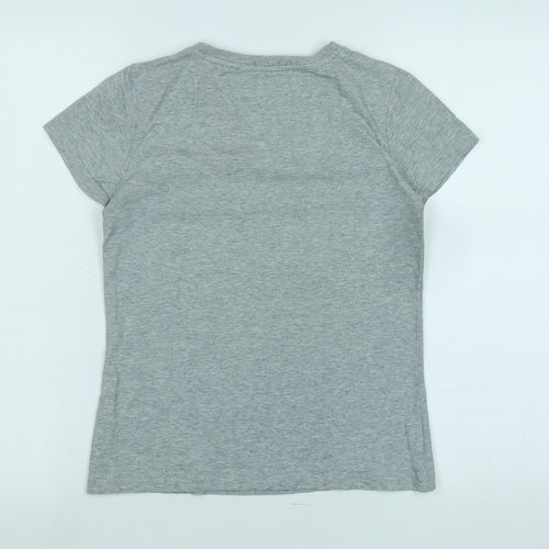 Pani Fiunk Womens Grey Cotton Basic T-Shirt Size L Crew Neck - Logo - I Surf