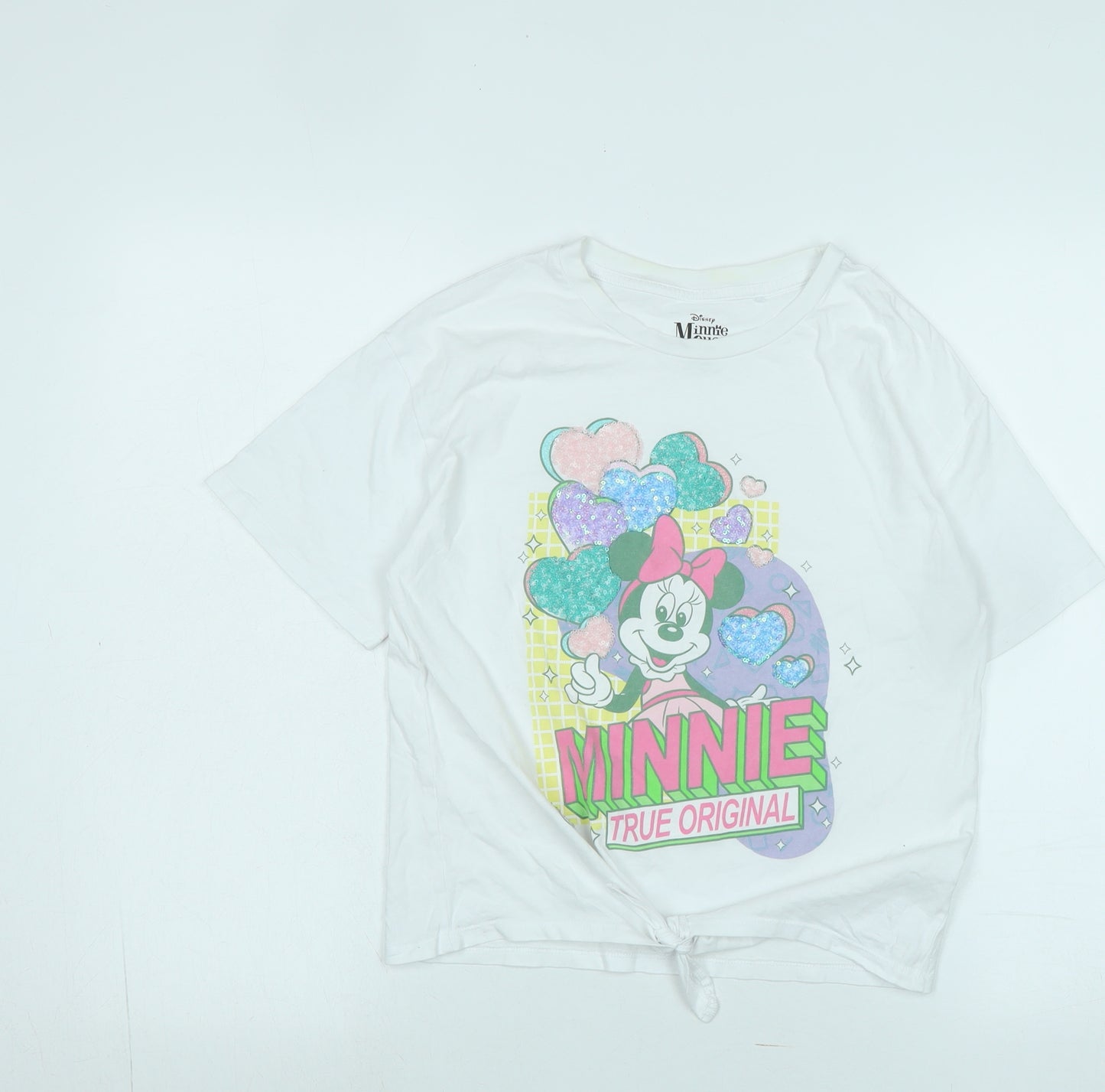 Disney Girls White Cotton Basic T-Shirt Size 11 Years Crew Neck - Logo