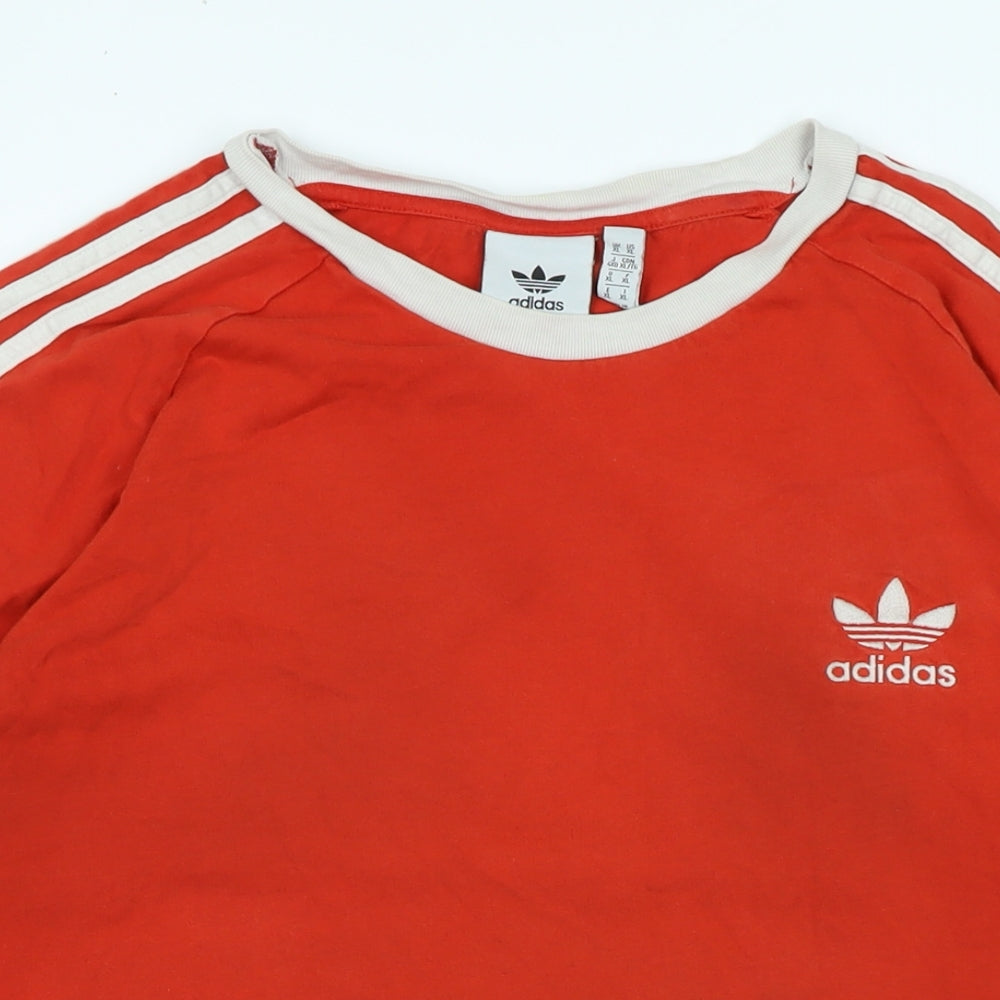 adidas Mens Red Cotton T-Shirt Size XL Crew Neck - Logo
