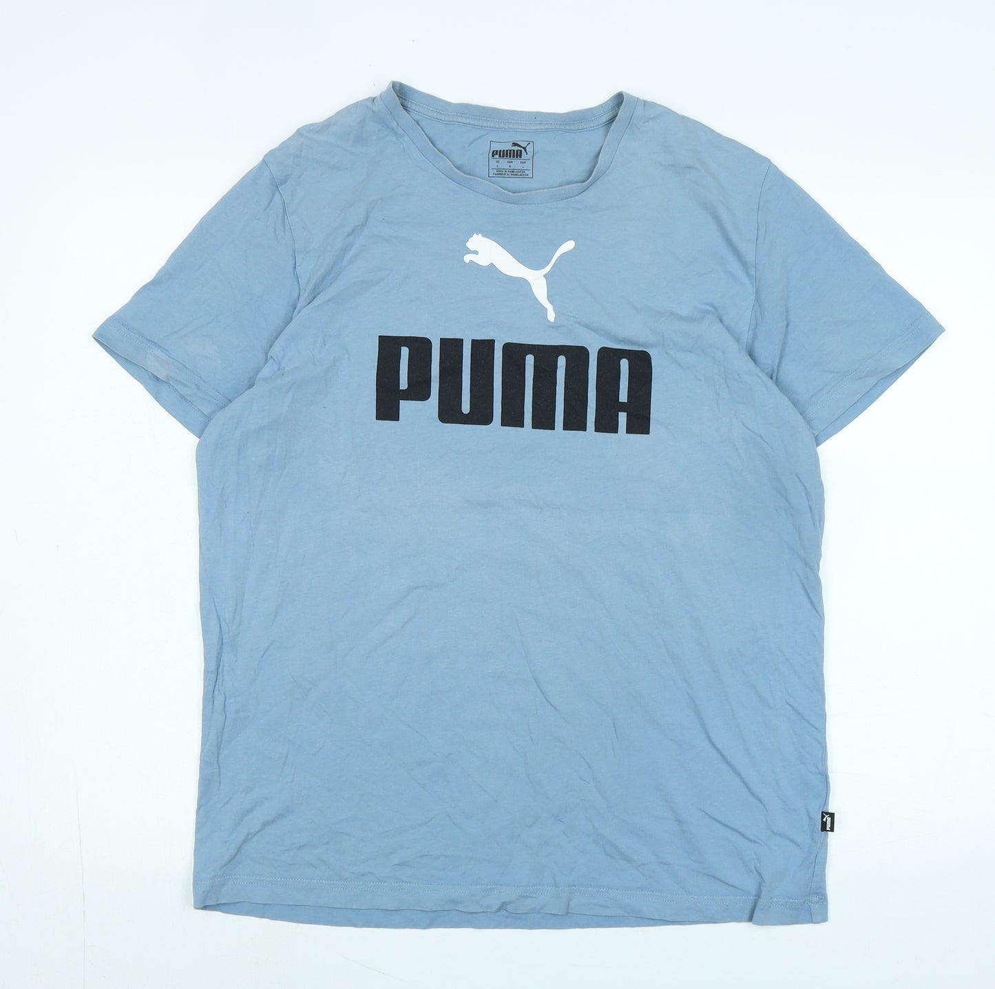 PUMA Mens Blue Cotton T-Shirt Size L Crew Neck - Logo