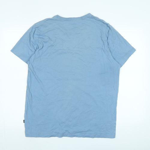 PUMA Mens Blue Cotton T-Shirt Size L Crew Neck - Logo