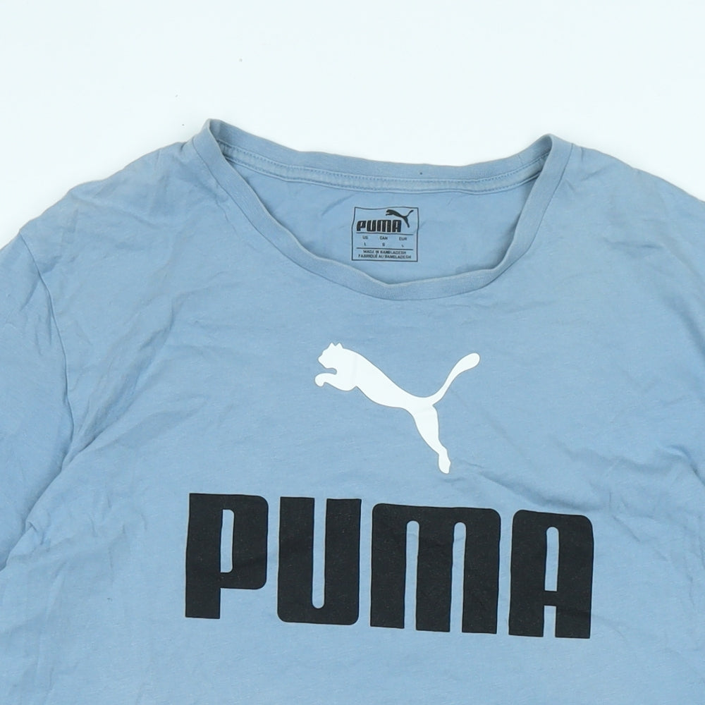 PUMA Mens Blue Cotton T-Shirt Size L Crew Neck - Logo