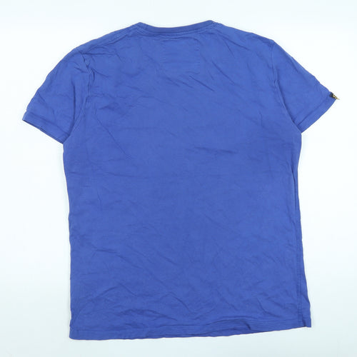 Superdry Mens Blue Cotton T-Shirt Size L Crew Neck - Logo