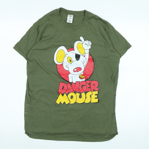 Danger Mouse Womens Green Cotton Basic T-Shirt Size M Crew Neck - Logo