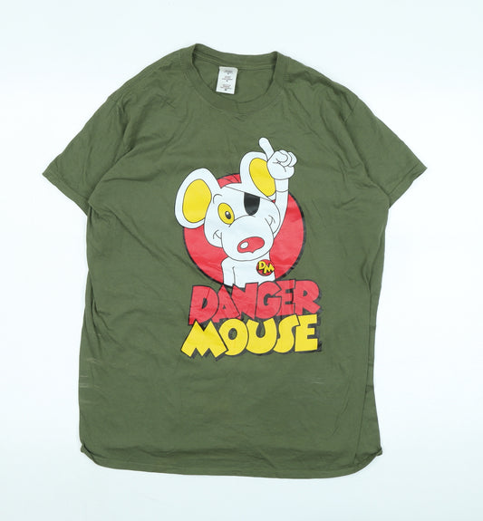 Danger Mouse Womens Green Cotton Basic T-Shirt Size M Crew Neck - Logo