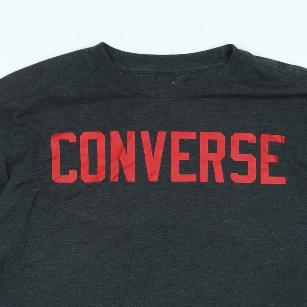 Converse Mens Grey Cotton T-Shirt Size M Crew Neck - Logo