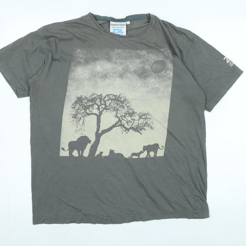 ZSL Mens Grey Cotton T-Shirt Size M Crew Neck - Logo