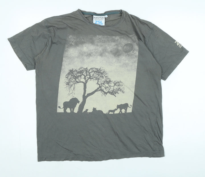 ZSL Mens Grey Cotton T-Shirt Size M Crew Neck - Logo