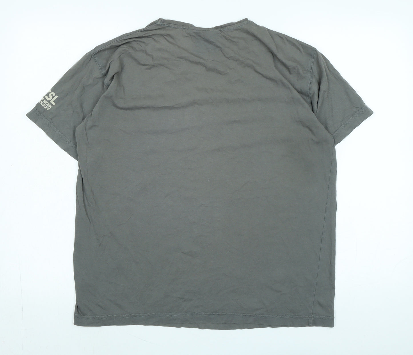 ZSL Mens Grey Cotton T-Shirt Size M Crew Neck - Logo