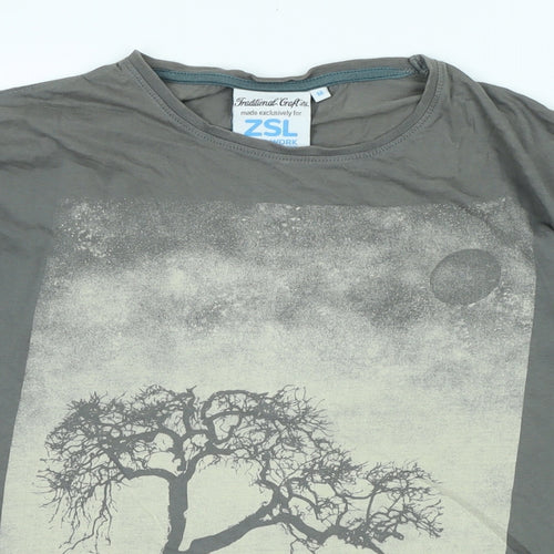 ZSL Mens Grey Cotton T-Shirt Size M Crew Neck - Logo