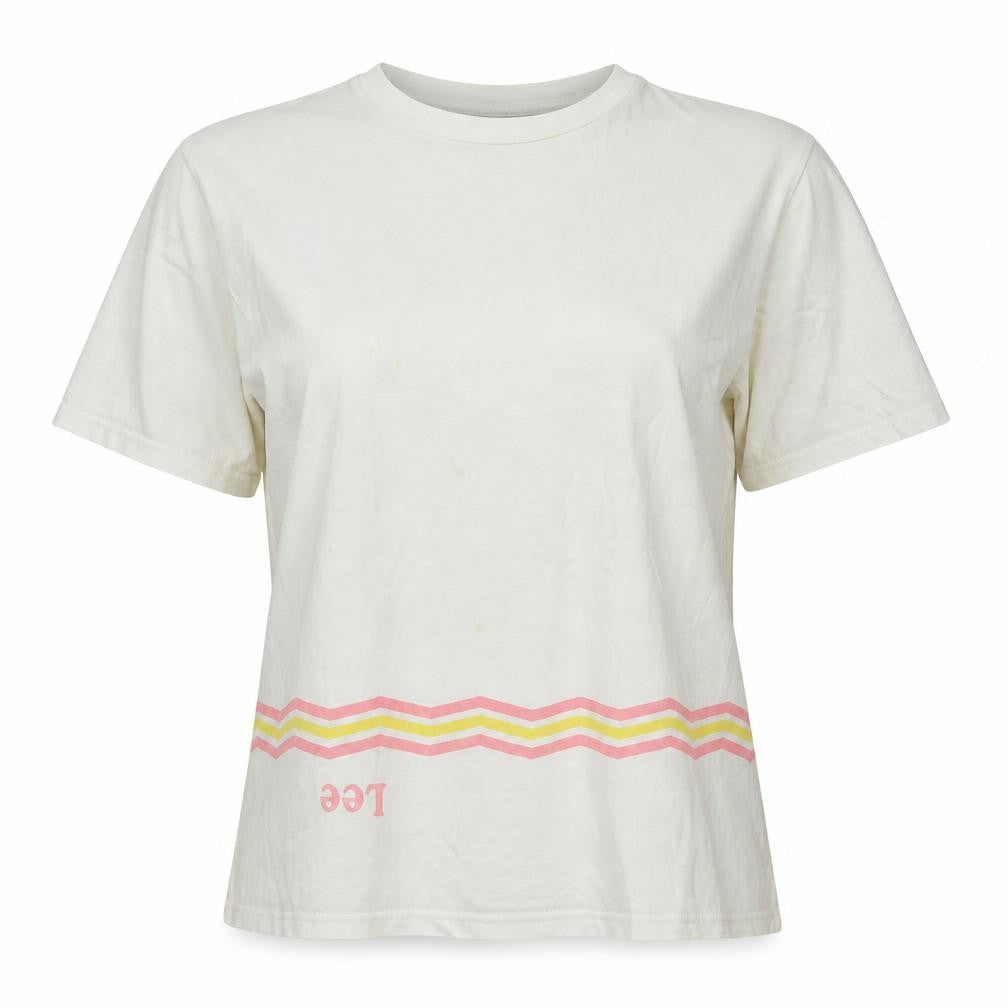 Front view of Lee women’s white cotton basic t-shirt, size M, crew neck - logo
