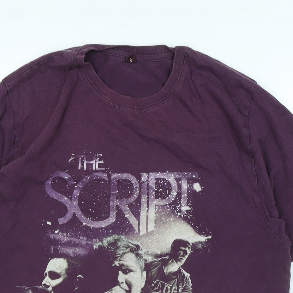 The Script Mens Purple Cotton T-Shirt Size M Crew Neck - Logo