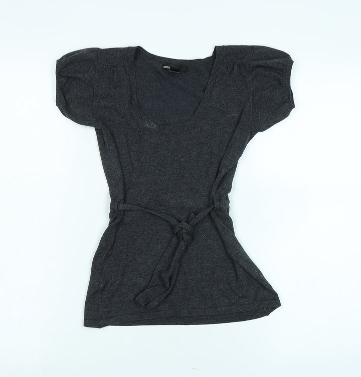 Mango Womens Grey Scoop Neck Viscose Pullover Jumper Size S - Logo