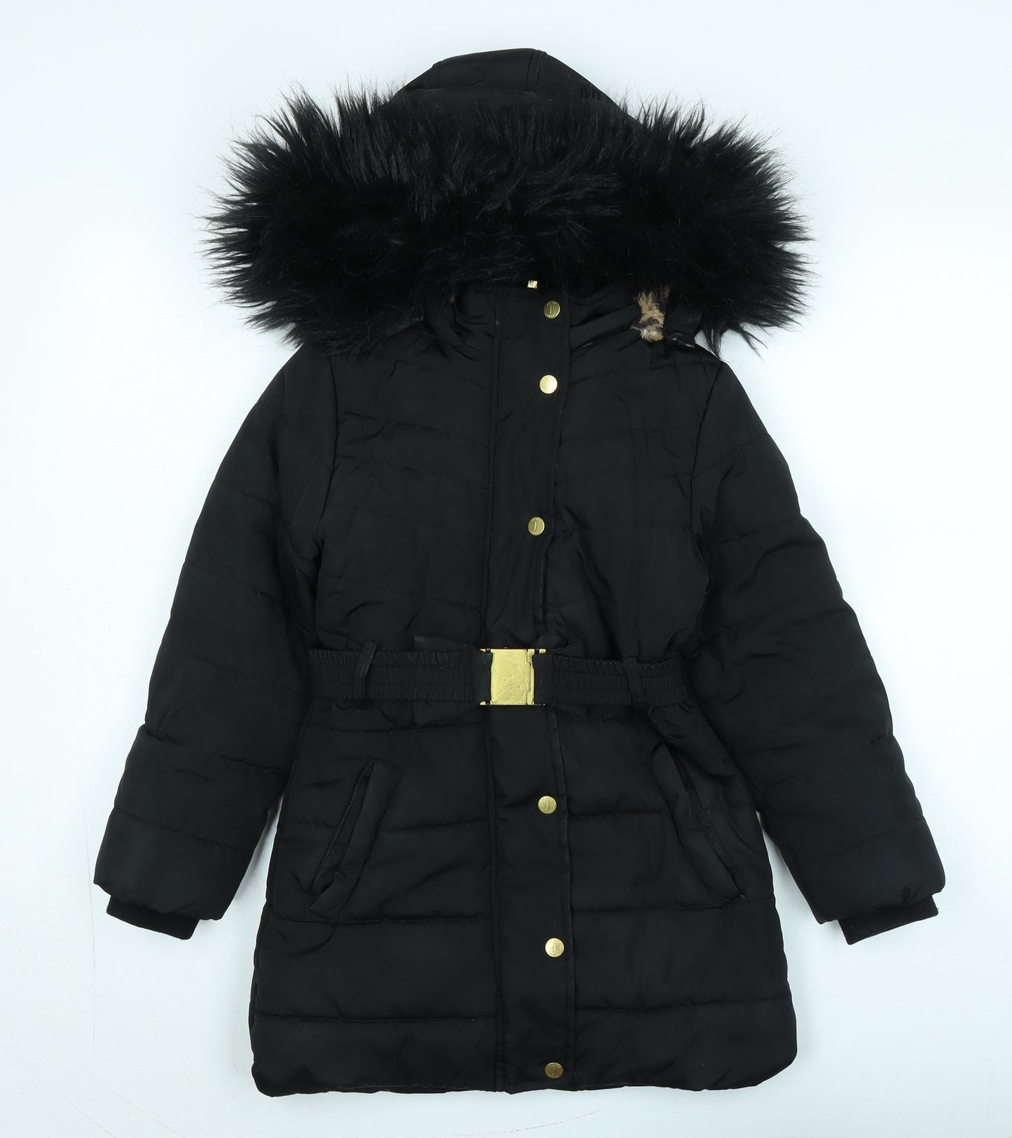 Jasper Conran Girls Black Parka Coat Size 8-9 Years Zip - Logo