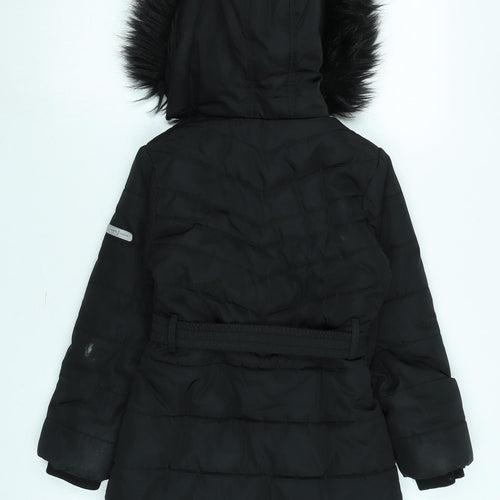 Jasper Conran Girls Black Parka Coat Size 8-9 Years Zip - Logo