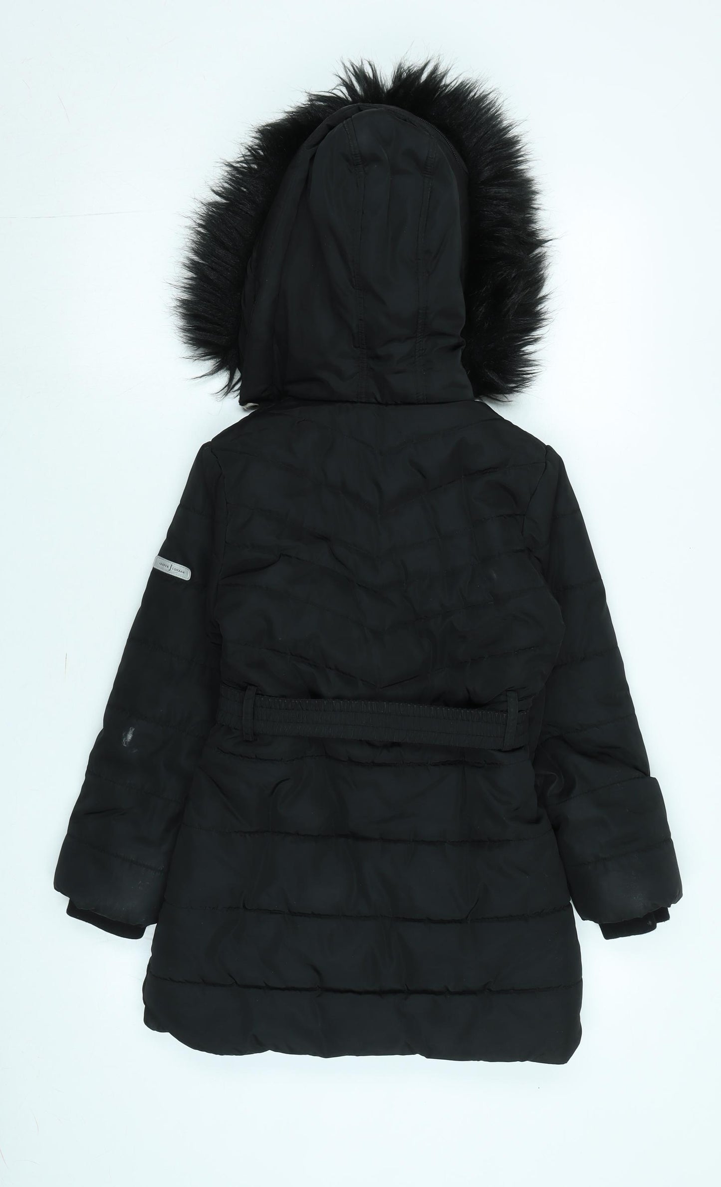 Jasper Conran Girls Black Parka Coat Size 8-9 Years Zip - Logo