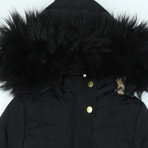 Jasper Conran Girls Black Parka Coat Size 8-9 Years Zip - Logo