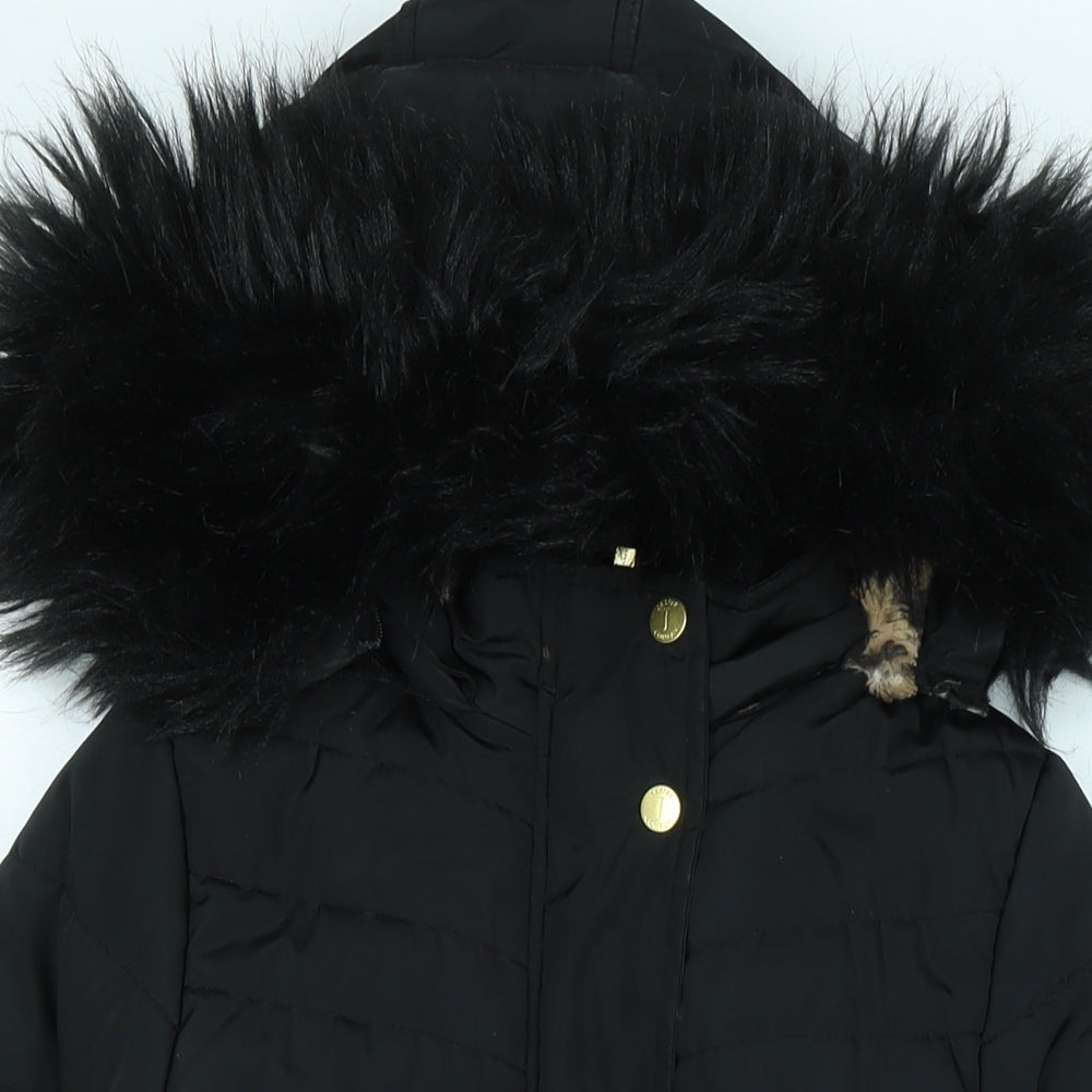 Jasper Conran Girls Black Parka Coat Size 8-9 Years Zip - Logo