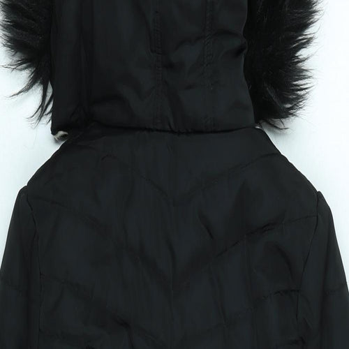 Jasper Conran Girls Black Parka Coat Size 8-9 Years Zip - Logo
