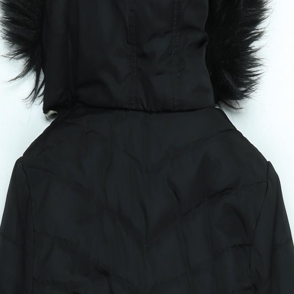 Jasper Conran Girls Black Parka Coat Size 8-9 Years Zip - Logo