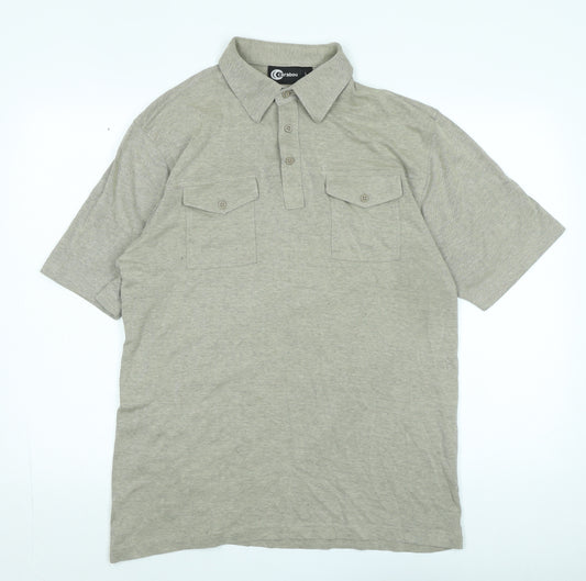 carabou Mens Beige Cotton Polo Size L Collared - Logo