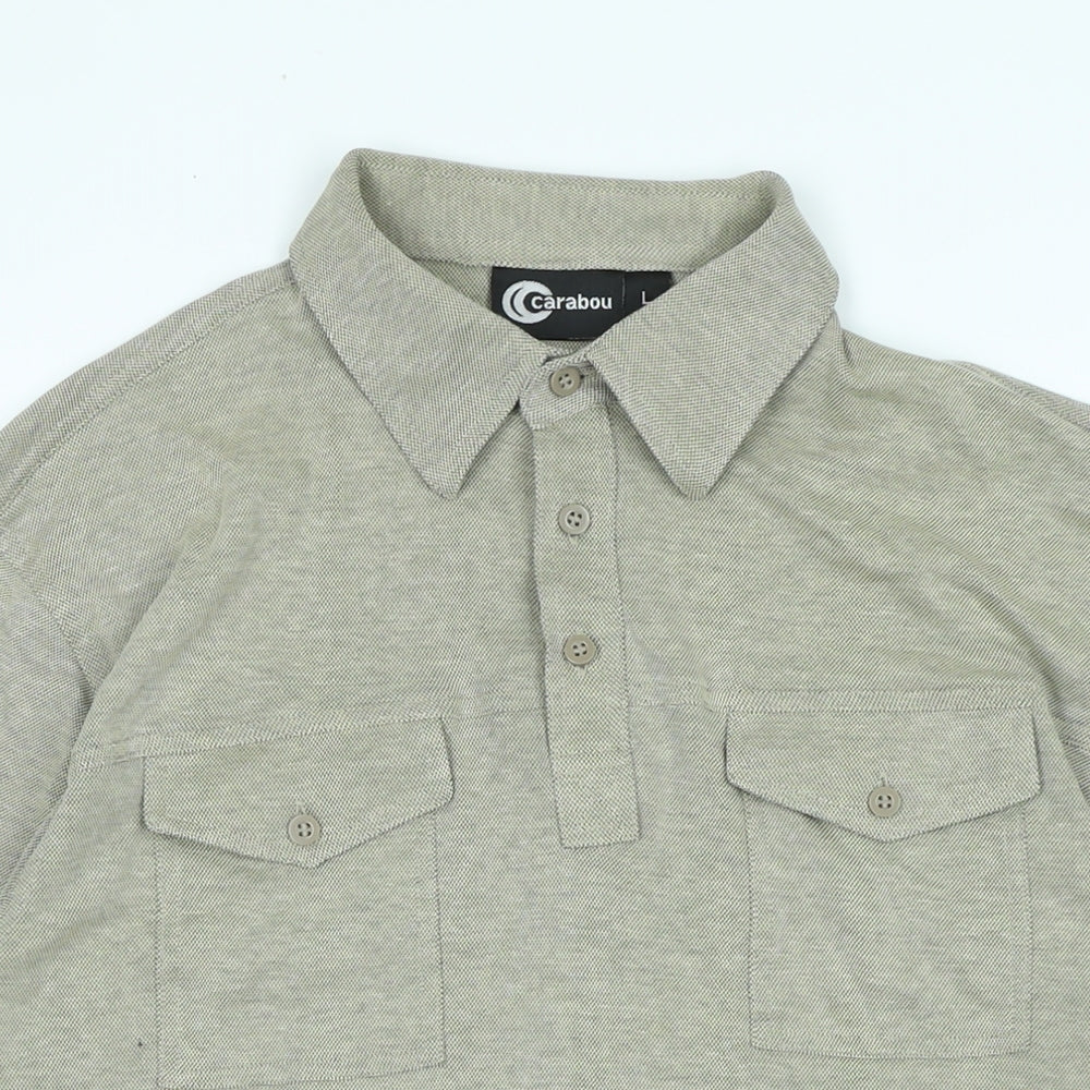 carabou Mens Beige Cotton Polo Size L Collared - Logo