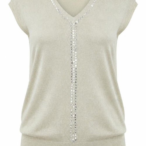 Wallis Womens Gold Viscose Basic Tank Size M V-Neck - Faux gemstones to front
