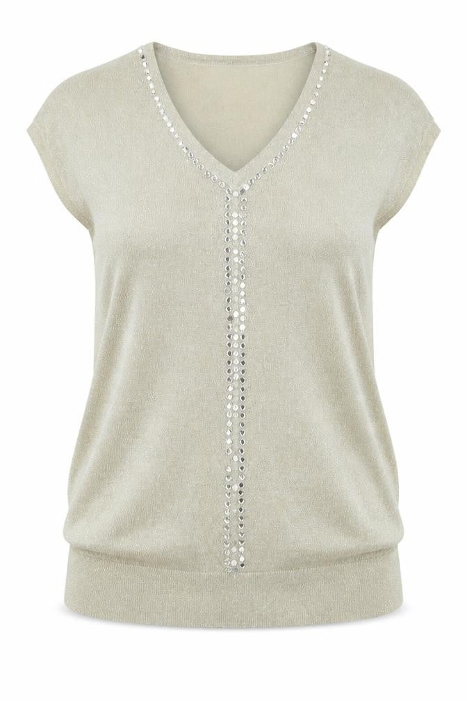 Wallis Womens Gold Viscose Basic Tank Size M V-Neck - Faux gemstones to front
