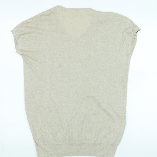 Wallis Womens Gold Viscose Basic Tank Size M V-Neck - Faux gemstones to front