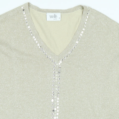Wallis Womens Gold Viscose Basic Tank Size M V-Neck - Faux gemstones to front