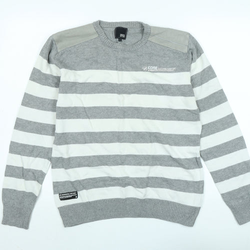 JACK & JONES Mens Grey Crew Neck Cotton Pullover Jumper Size L Long Sleeve - Logo