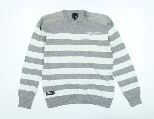 JACK & JONES Mens Grey Crew Neck Cotton Pullover Jumper Size L Long Sleeve - Logo