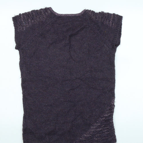 Stile Benetton Womens Purple V-Neck Polyimide Vest Jumper Size M - Logo