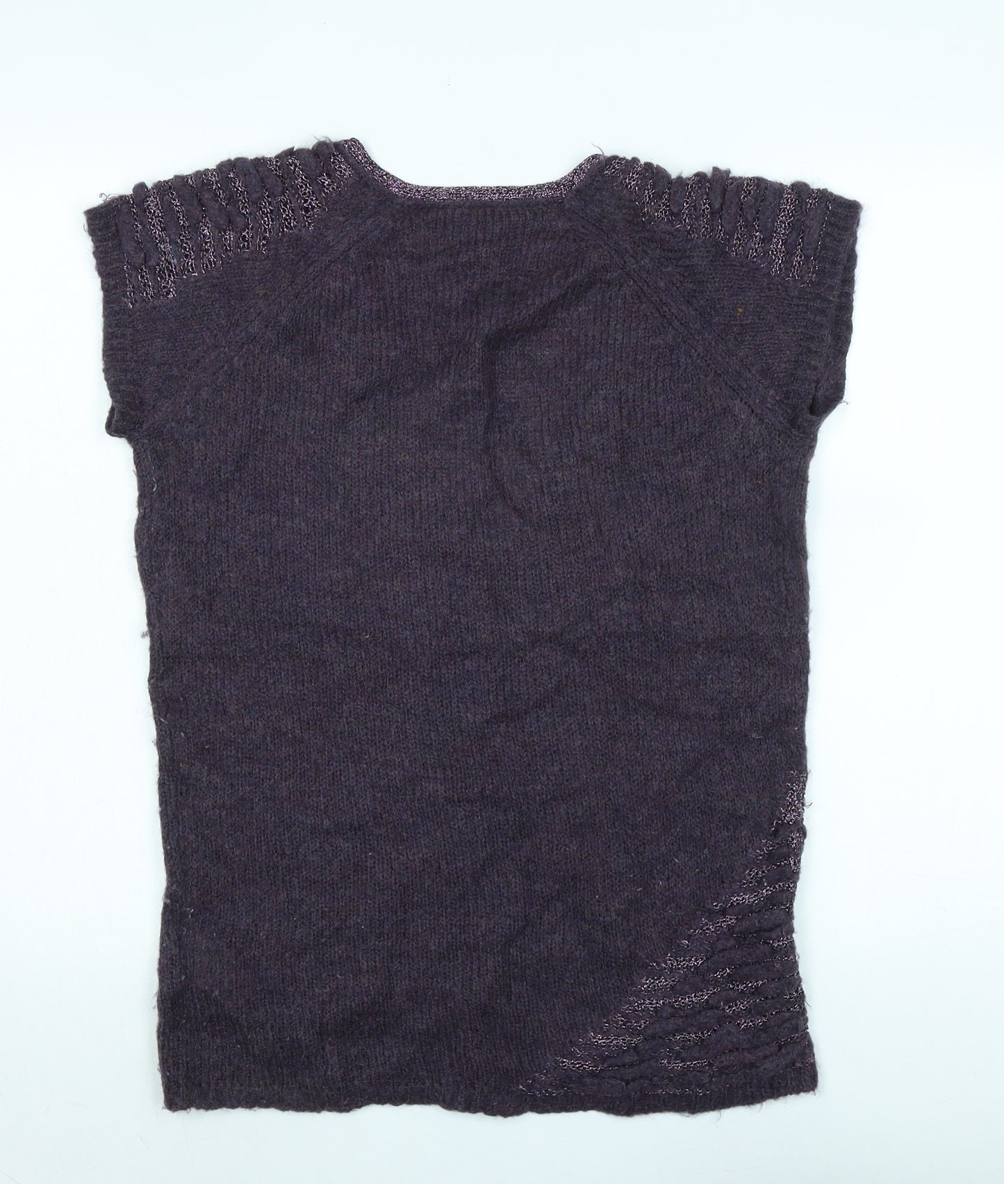Stile Benetton Womens Purple V-Neck Polyimide Vest Jumper Size M - Logo