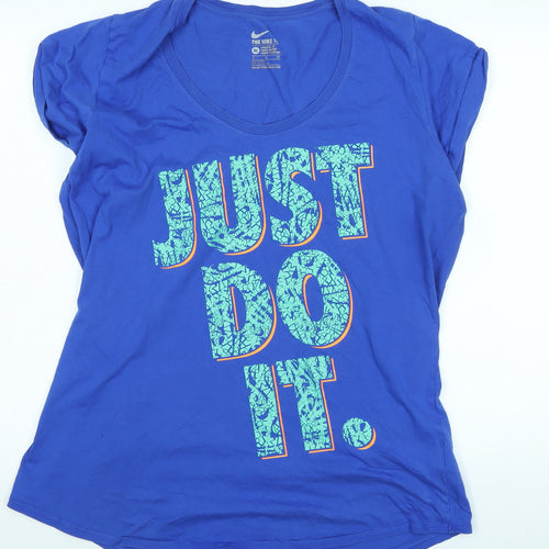 Nike Womens Blue Cotton Basic T-Shirt Size XL Scoop Neck - Logo - Just do it.