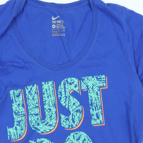 Nike Womens Blue Cotton Basic T-Shirt Size XL Scoop Neck - Logo - Just do it.