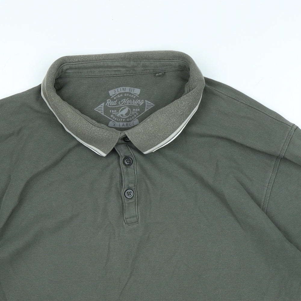 Red Herring Mens Green Cotton Polo Size XL Collared - Logo