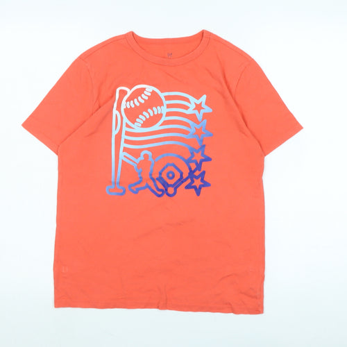 Gap Boys Orange Cotton Basic T-Shirt Size XL Crew Neck - Logo