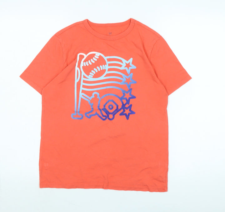 Gap Boys Orange Cotton Basic T-Shirt Size XL Crew Neck - Logo