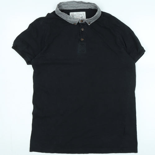 Red Herring Mens Black Cotton Polo Size M Collared - Logo