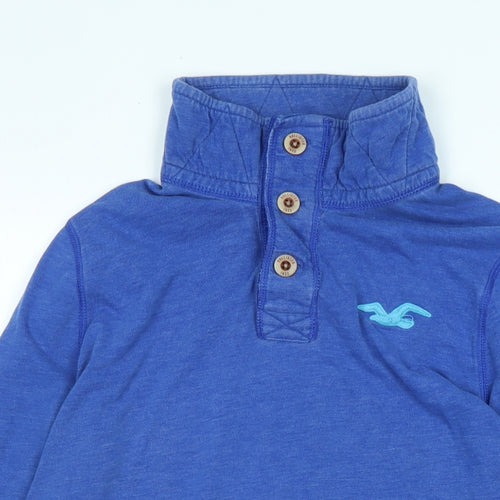 Hollister Mens Blue Mock Neck Cotton Pullover Jumper Size L Long Sleeve - Logo