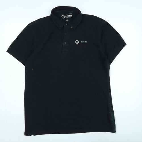 AMG Petronas Mens Black Cotton Polo Size XL Collared - Logo -Formula One Team