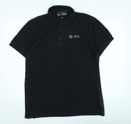 AMG Petronas Mens Black Cotton Polo Size XL Collared - Logo -Formula One Team