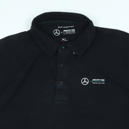 AMG Petronas Mens Black Cotton Polo Size XL Collared - Logo -Formula One Team