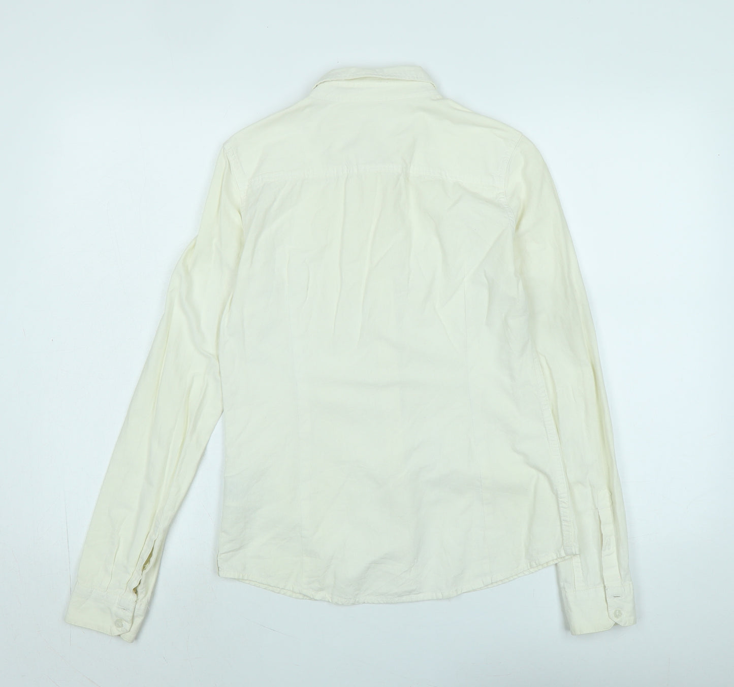 Lee Womens Ivory Cotton Basic Blouse Size S Collared - Logo