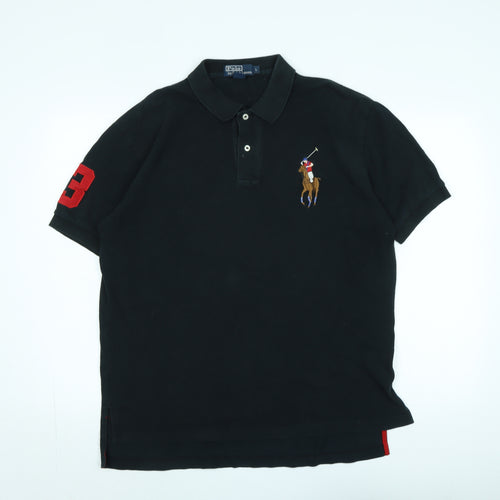 Polo Ralph Lauren Mens Black Cotton Polo Size L Collared - Logo