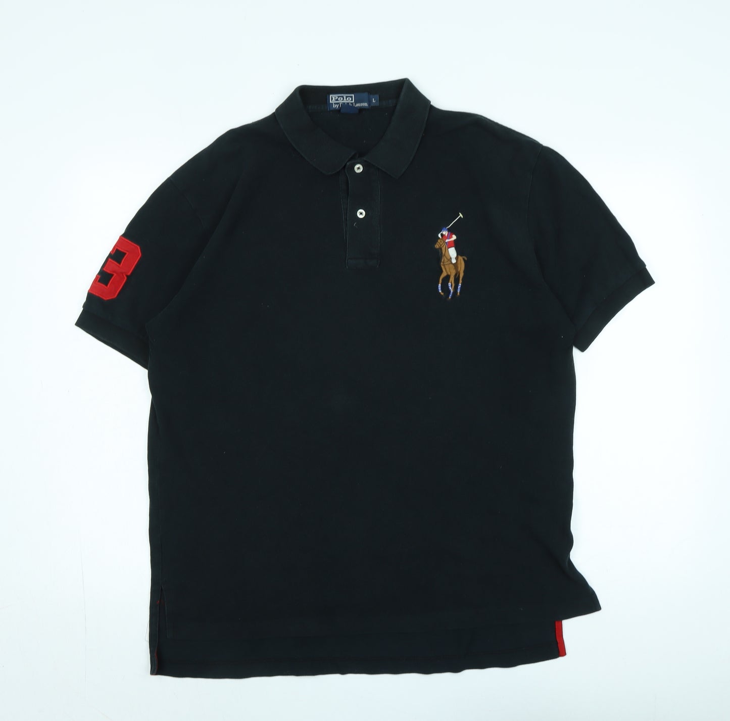 Polo Ralph Lauren Mens Black Cotton Polo Size L Collared - Logo