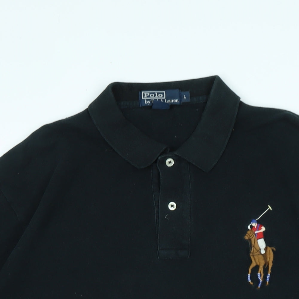 Polo Ralph Lauren Mens Black Cotton Polo Size L Collared - Logo