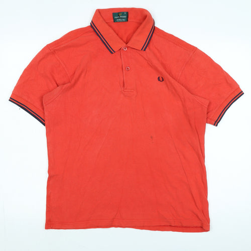 Fred Perry Mens Red Cotton Polo Size M Collared - Logo